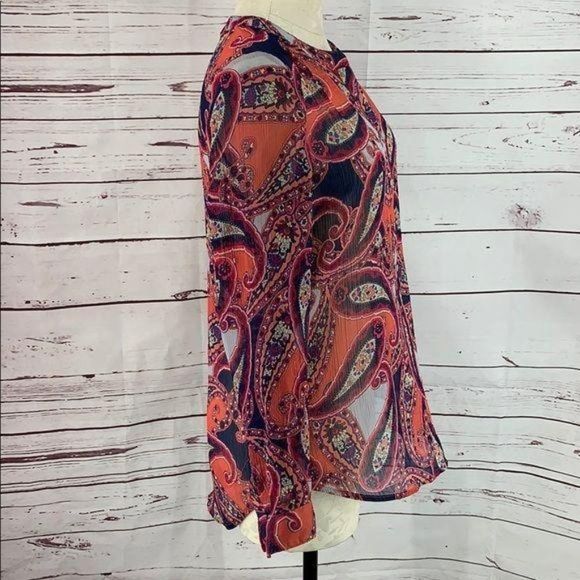 Liz‎ Claiborne Small Paisley Half Button Hi Low pink coral yTop - Picture 2 of 7